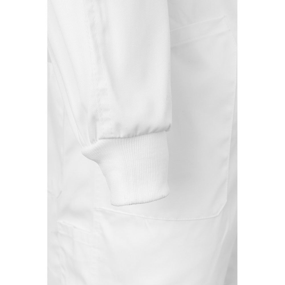 Vit jumpsuit i bomull och polyester med resårärm, nära kropp.