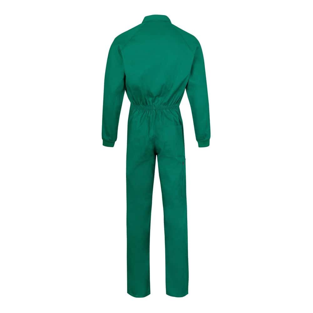 Grön twill jumpsuit i bomull och polyester, arbetskläder för industri och verkstad.