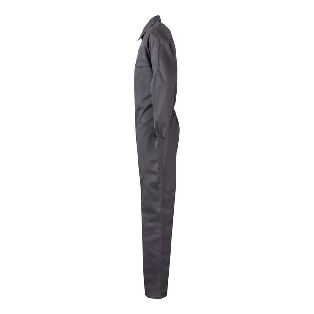 Mörkgrått twill arbetsbyxa i bomull och polyester, ergonomisk design.