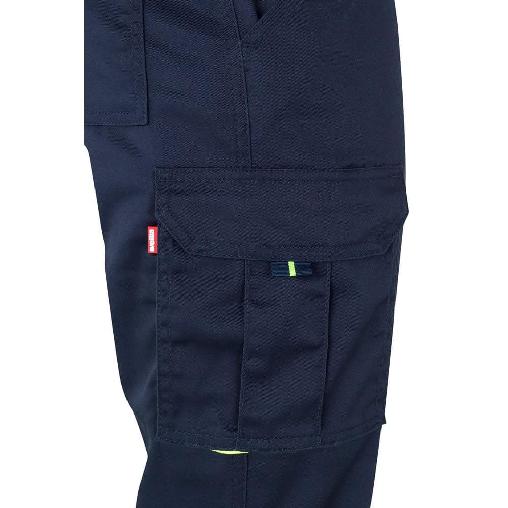 Tvåfärgade stretchbyxor i bomull, EME och polyester med flera fickor.