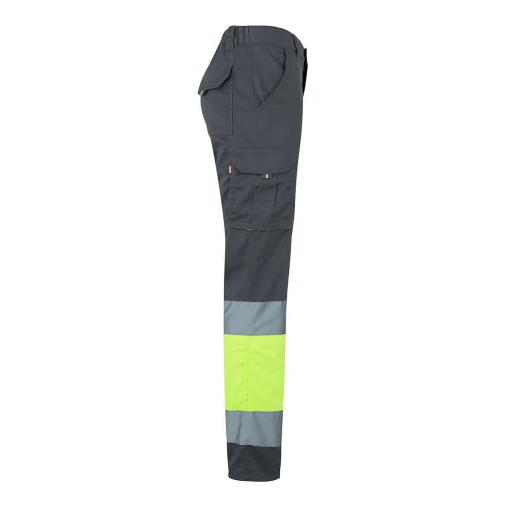 VL ZEUS. Tvåfärgade stretchbyxor med flera fickor (240g/m²), i bomull (46%), EME (38%) och polyester (16%)