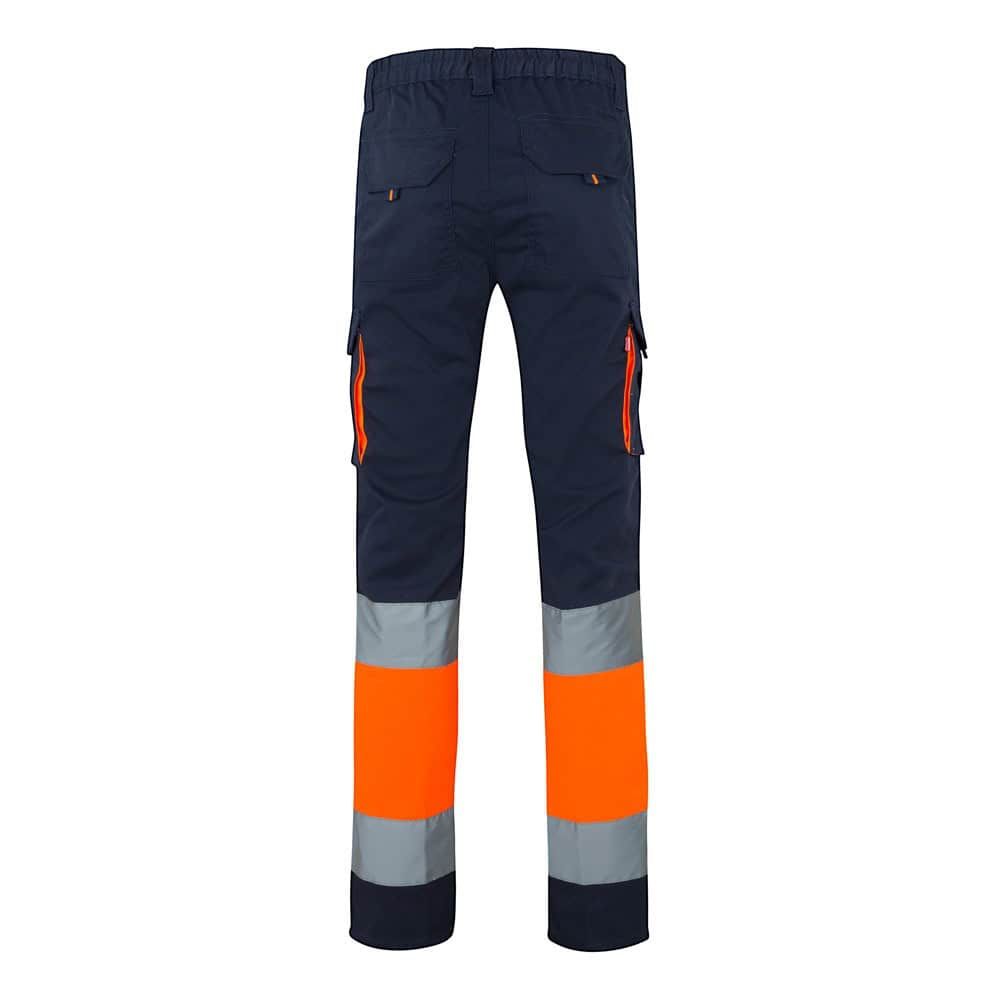 Tvåfärgade stretchbyxor i bomull, EME och polyester med fickor och reflekterande band.