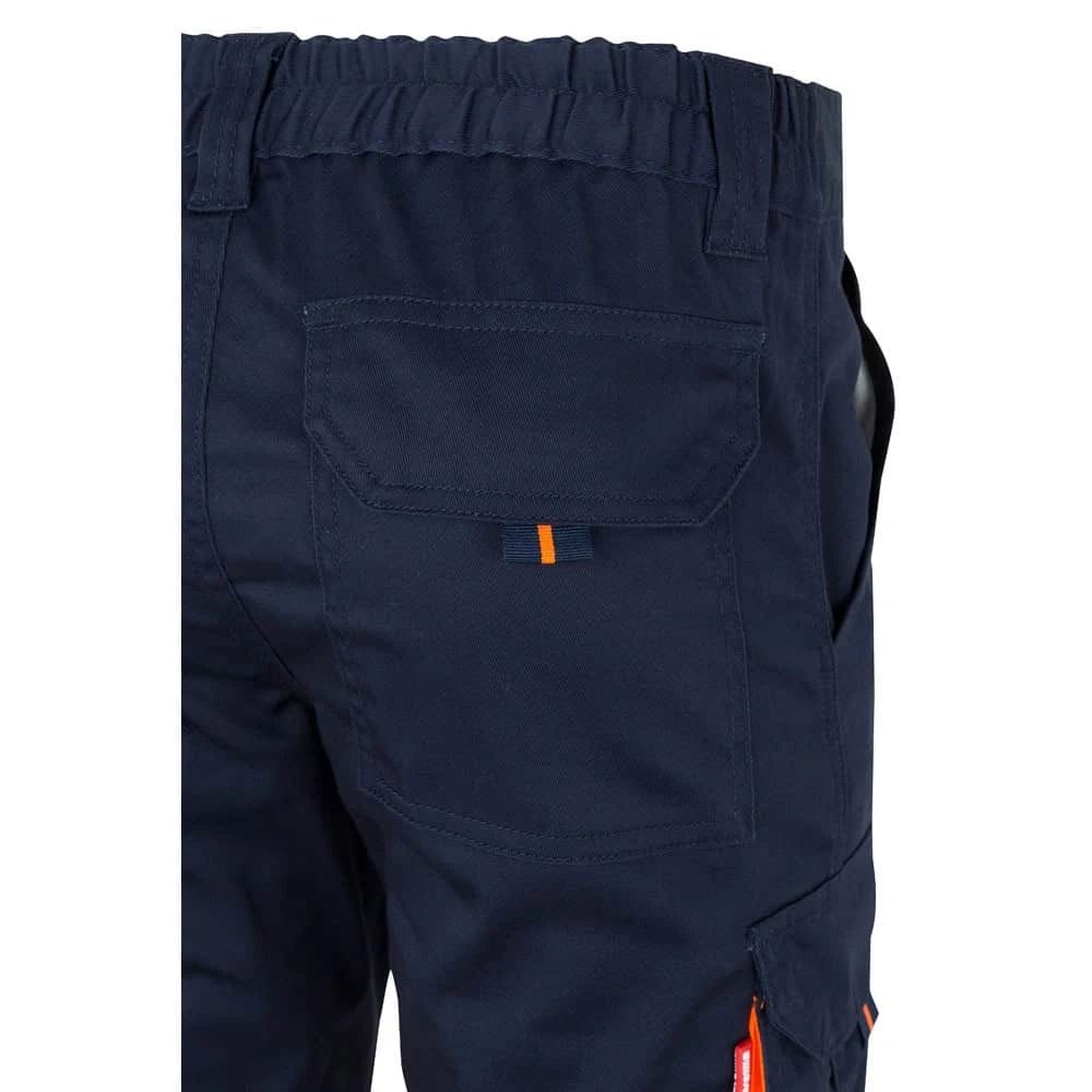 Tvåfärgade stretchbyxor i bomull, EME och polyester med flera fickor.