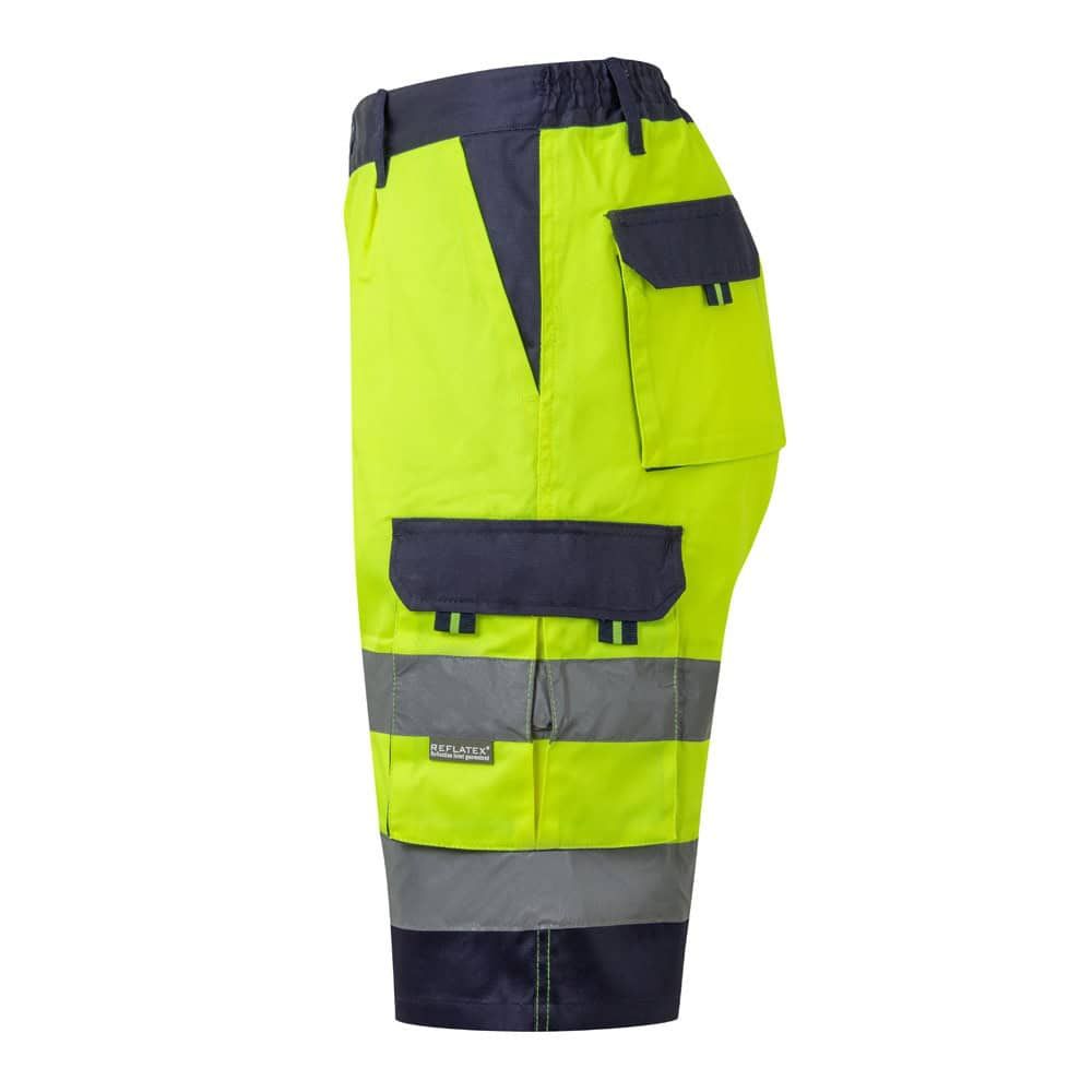 Högsynliga bermudashorts med flera fickor, 210g/m², i bomull och polyester.