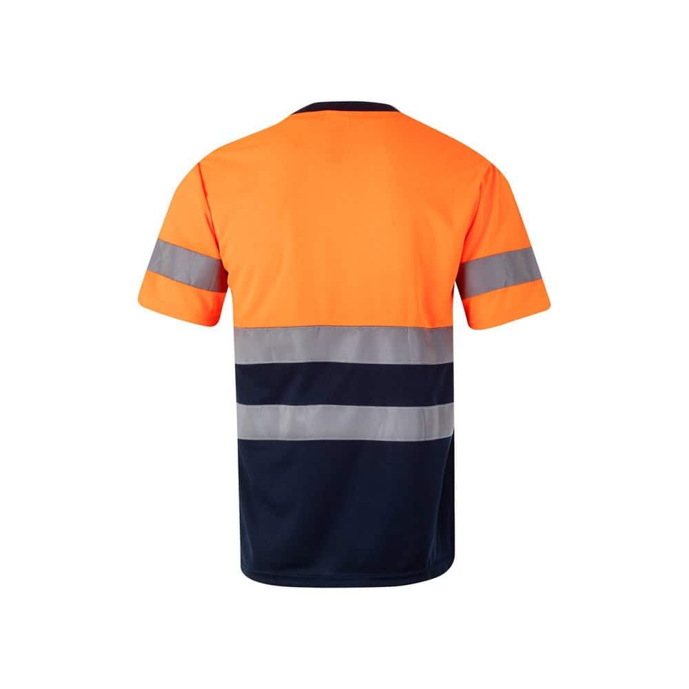 Orange och navyblå reflex T-shirt i polyester, 140g/m², för arbetskläder.