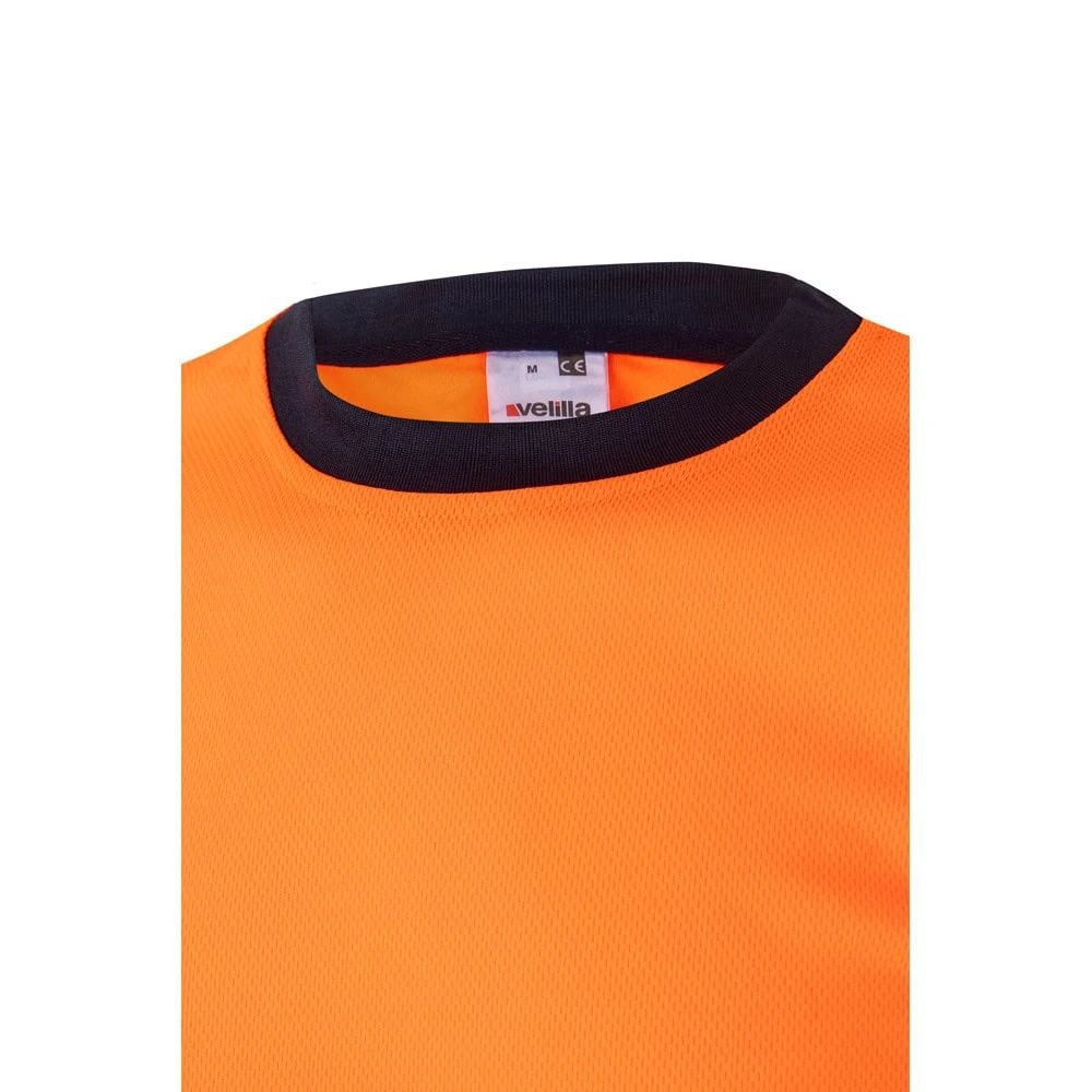 Orange och svart tvåfärgad t-shirt i polyester för arbetsbruk.