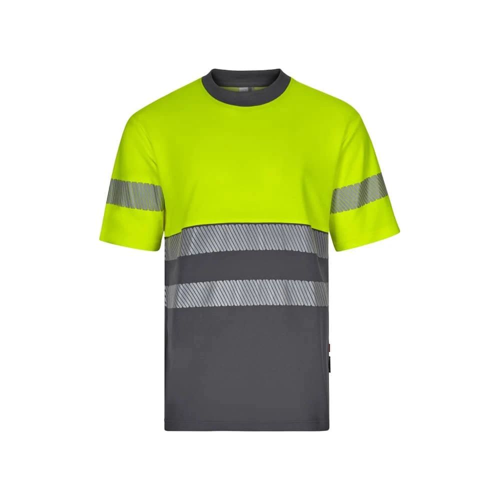 Fluorescerande och grå piké-T-shirt med reflexdetaljer för säkerhet.