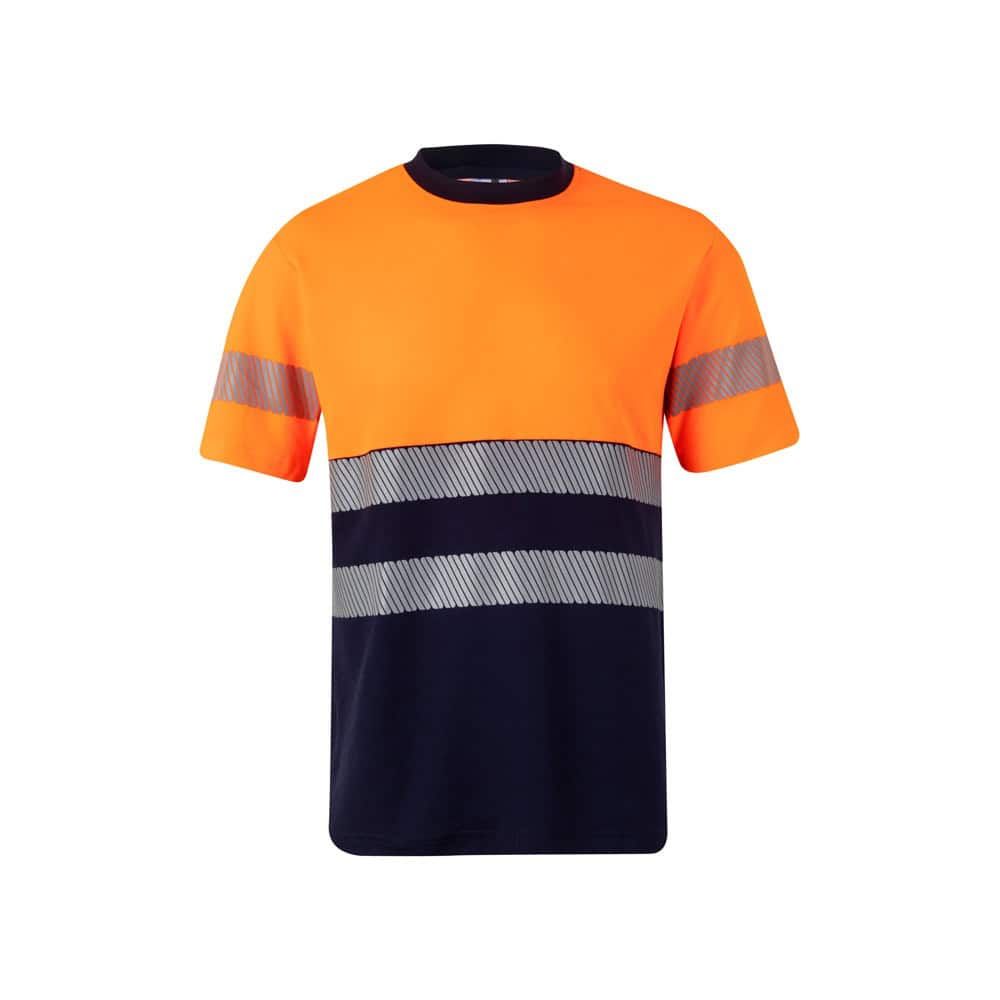 Färgglad tvåfärgad piké-T-shirt i orange, svart och grått, perfekt för företagsprofilering.