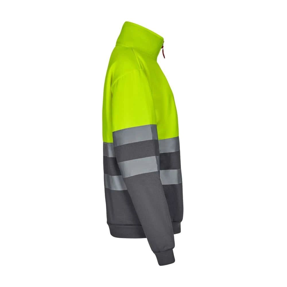 Fluorescerande varningsjacka i polyesterfleece för säkerhet.