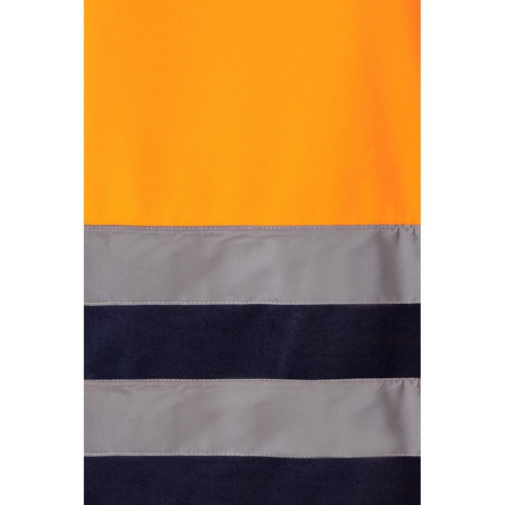 Tvåfärgad reflexväst i orange, grå och svart polyesterfleece.