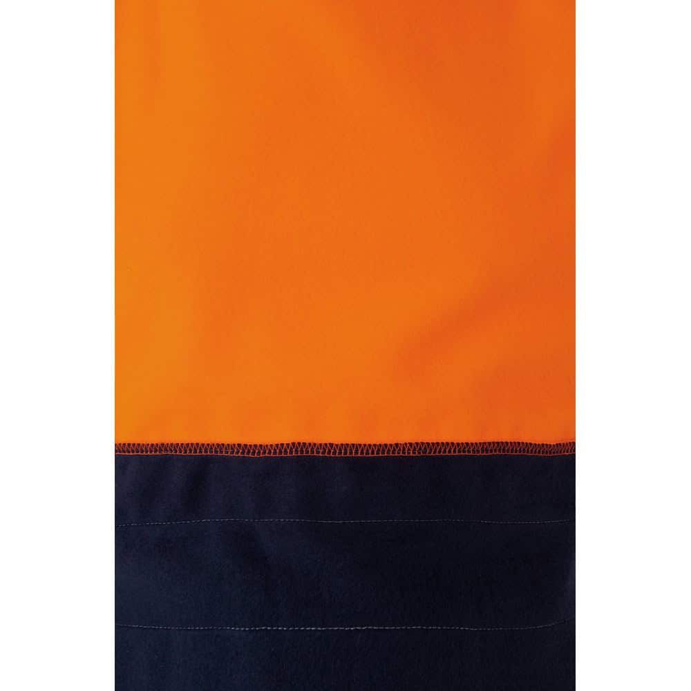 Tvåfärgad sweatshirt i orange och navyblå polyesterfleece.