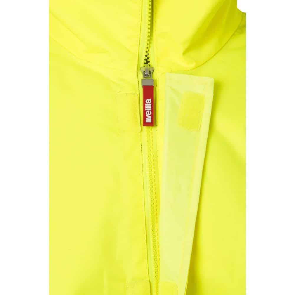 Gul parkas i polyester med PU-beläggning och dragkedja.
