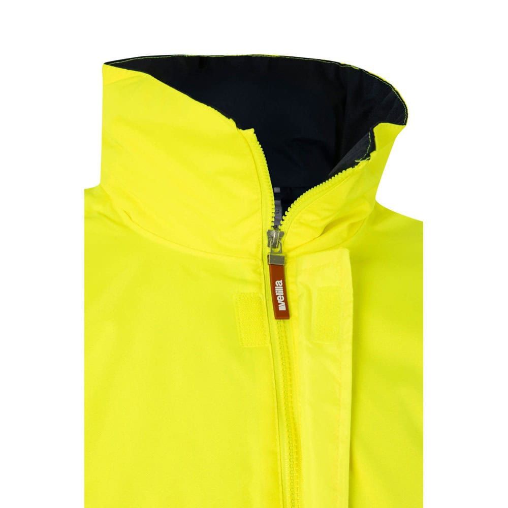 Högsynlig, tvåfärgad parkas i polyester med PU-beläggning, perfekt för utomhusbruk.