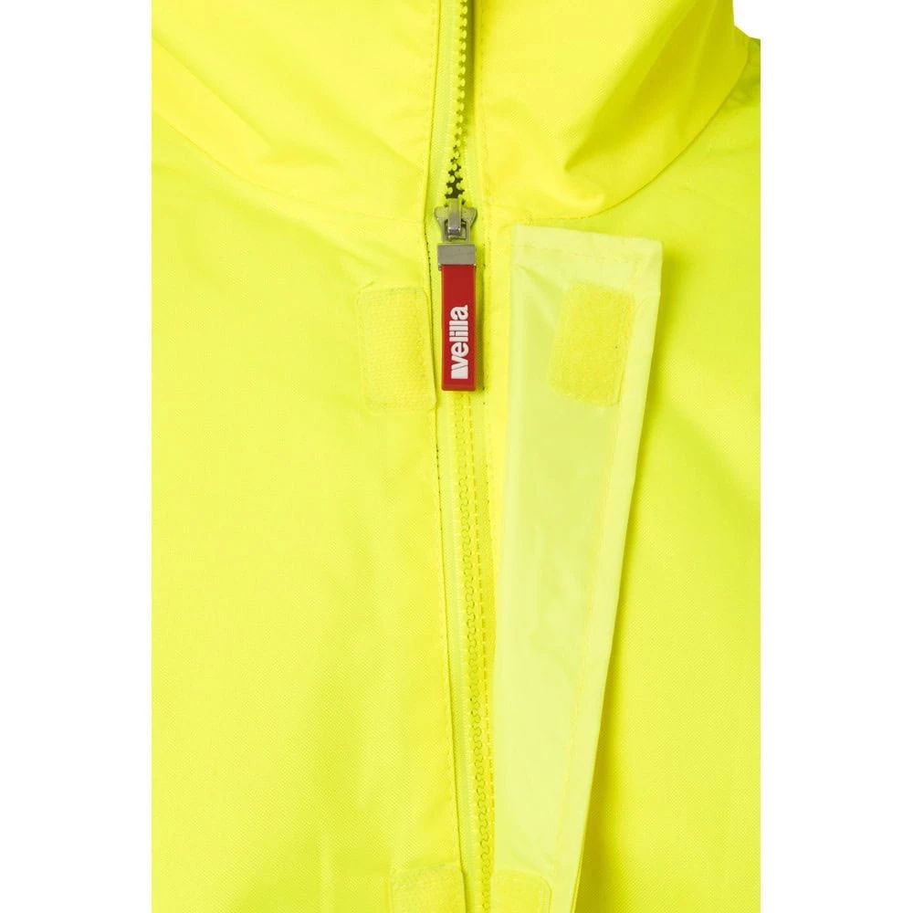 Närbild av VL THEMIS LARGE parkas i neonfärgad polyester med dragkedja och velcro.