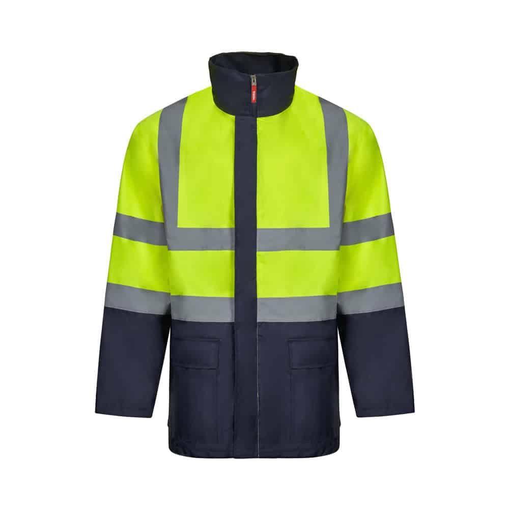 Högsynlig arbetsväst i reflexmaterial för säkerhet och synlighet. Perfekt för bygg- och industripers.