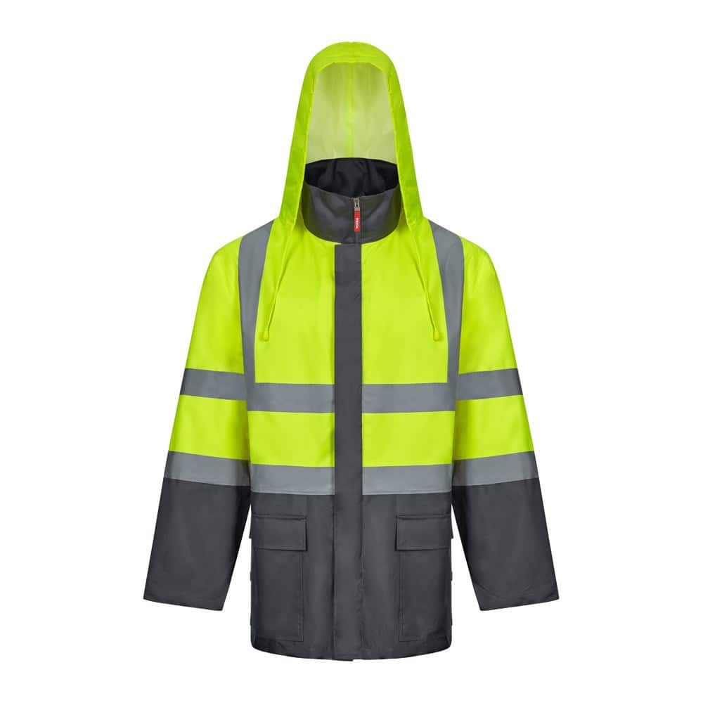Tvåfärgad reflexparkas i polyester med PU-beläggning, 4-i-1 funktion.