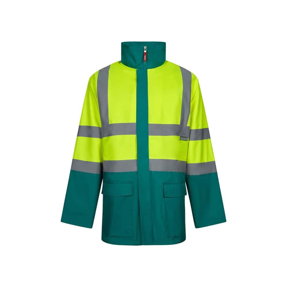 Tvåfärgad reflexparkas i polyester med PU-beläggning, hög synlighet.