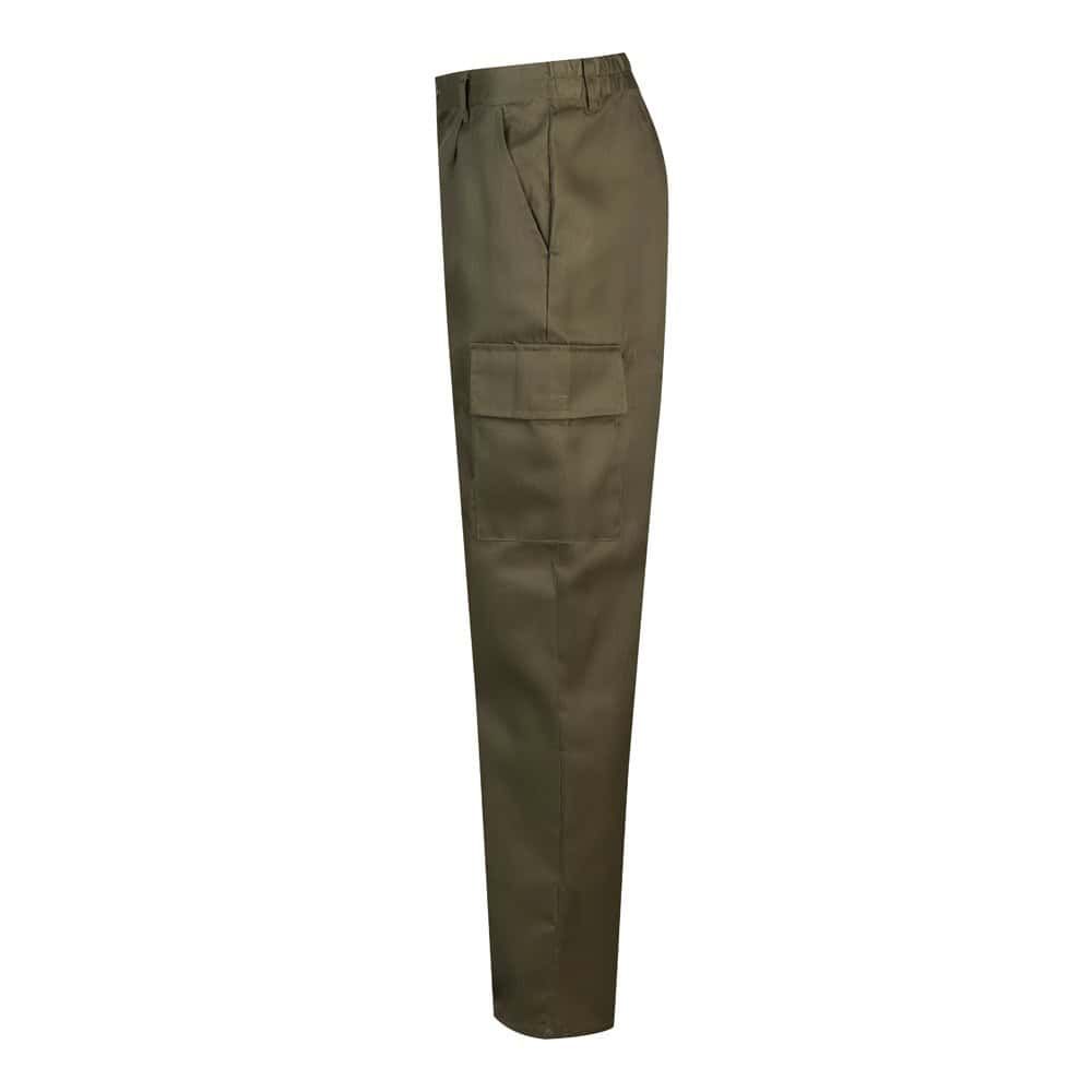 Olivgröna twillbyxor med flera fickor i bomull och polyester.