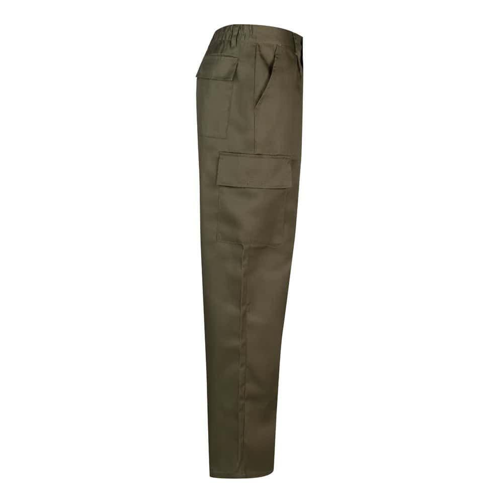 Mörkgröna twillbyxor i bomull och polyester med flera fickor.