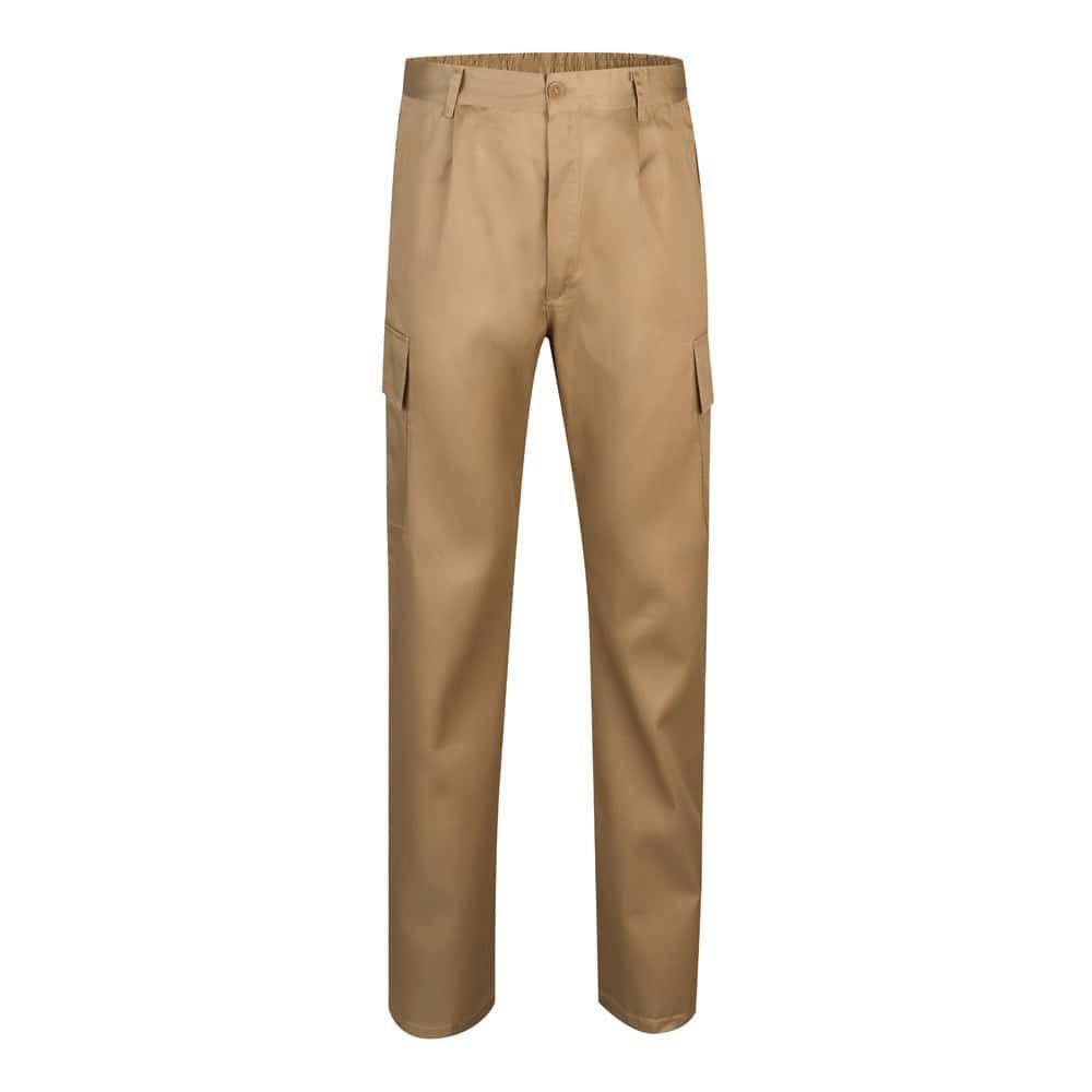 Beiga twillbyxor med flera fickor i bomull och polyester.