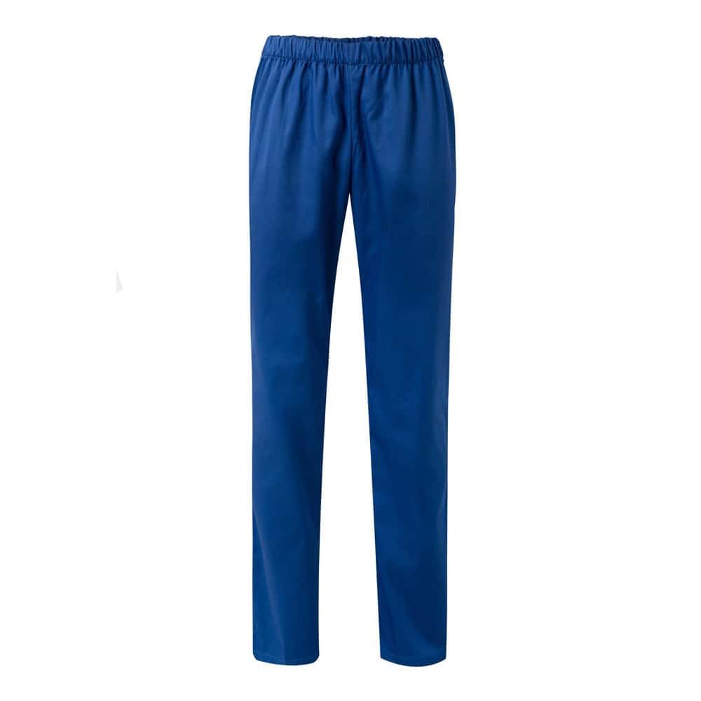 Blå twillbyxor i bomull och polyester för dam och herr.
