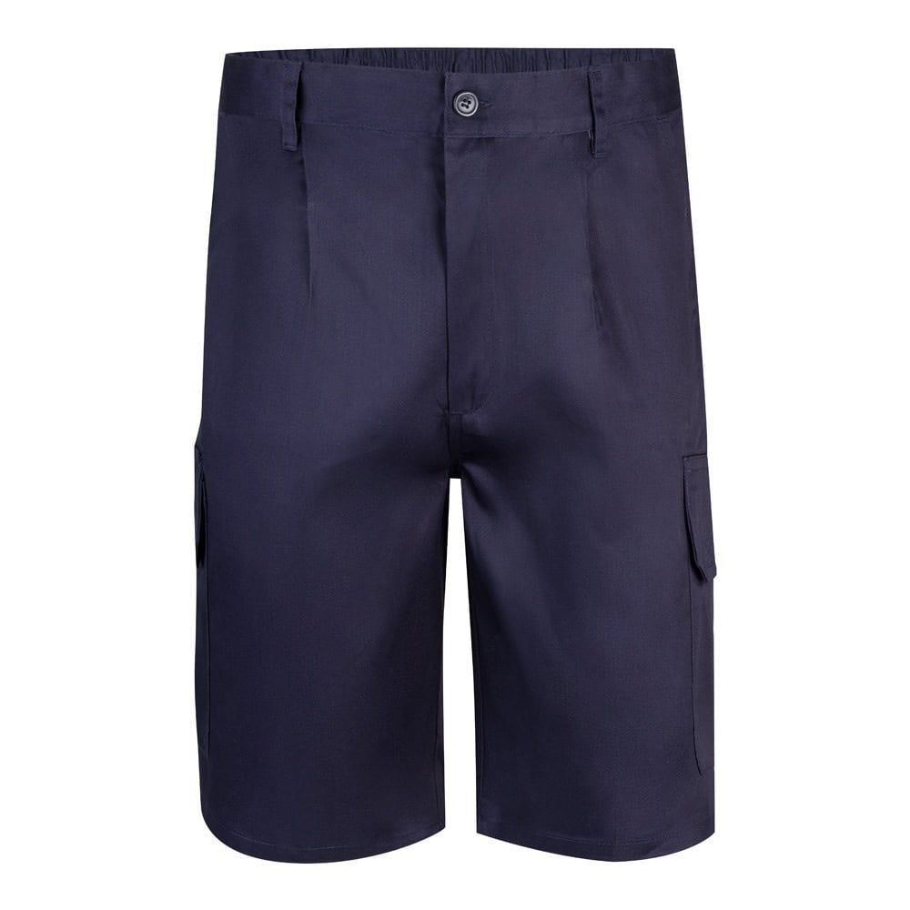 Mörkblå bermudashorts i twill med fickor, 200g/m², bomull och polyester.