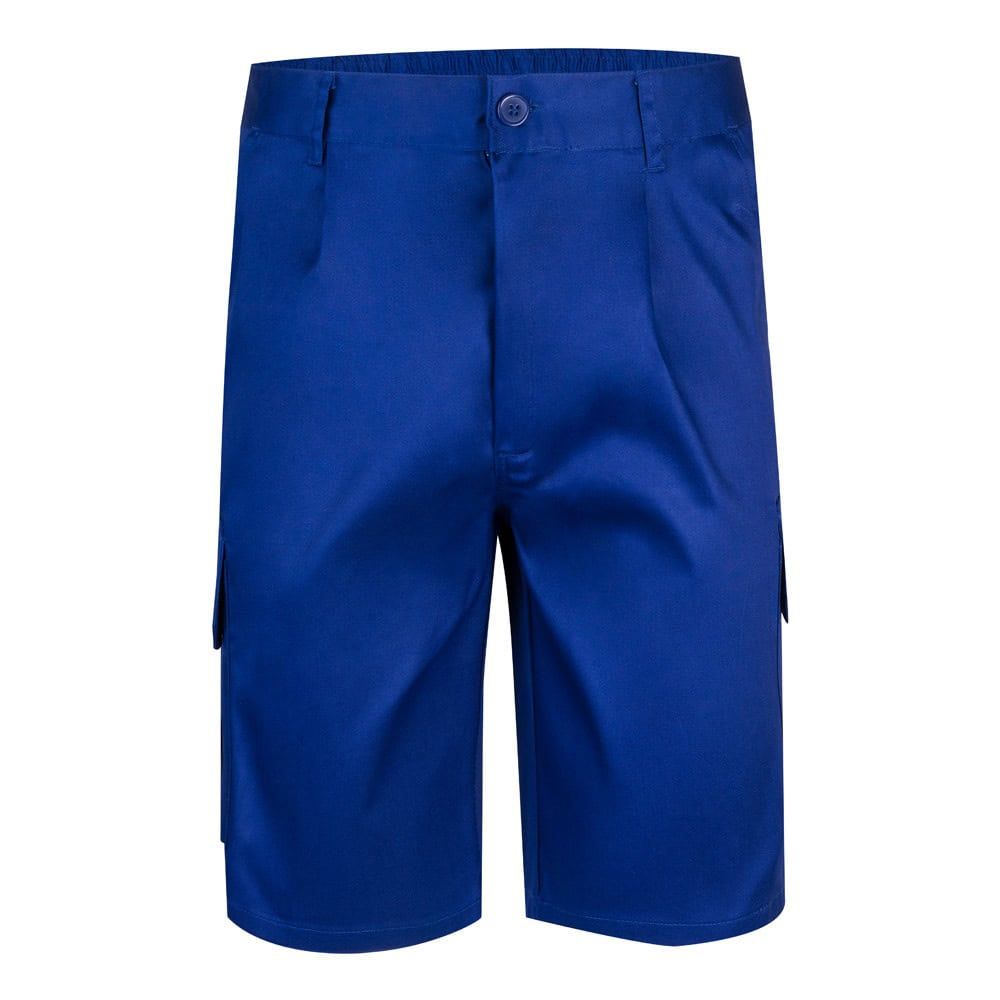 Bermudashorts i blått med flera fickor, tillverkade i bomull och polyester för komfort och hållbarhe.