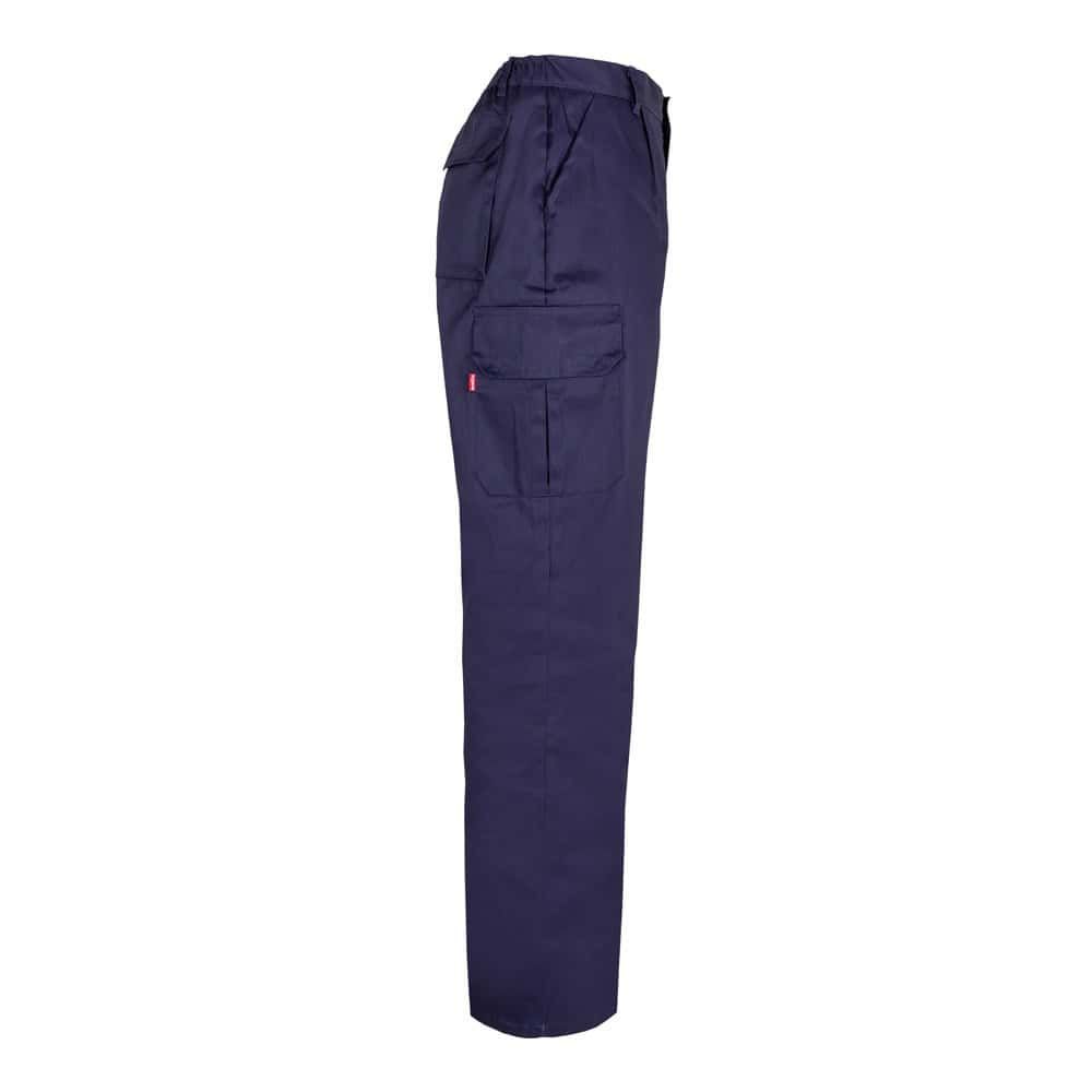Twillbyxor med flera fickor i bomull och polyester, perfekta för arbetsmiljöer.