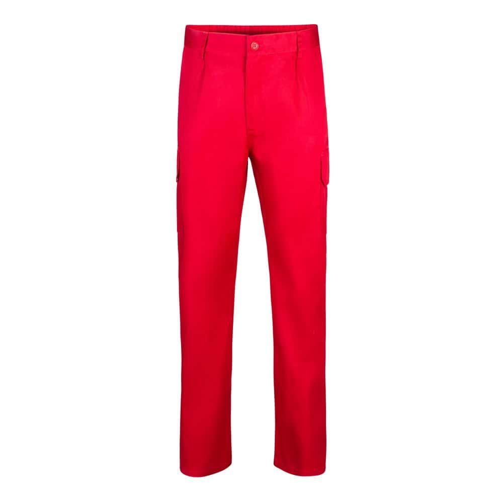 Röd twillbyxa med flera fickor i bomull och polyester.