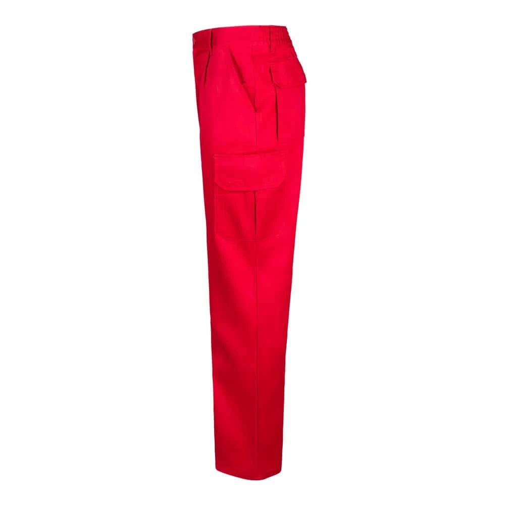 Röd twillbyxa med flera fickor i bomull och polyester.