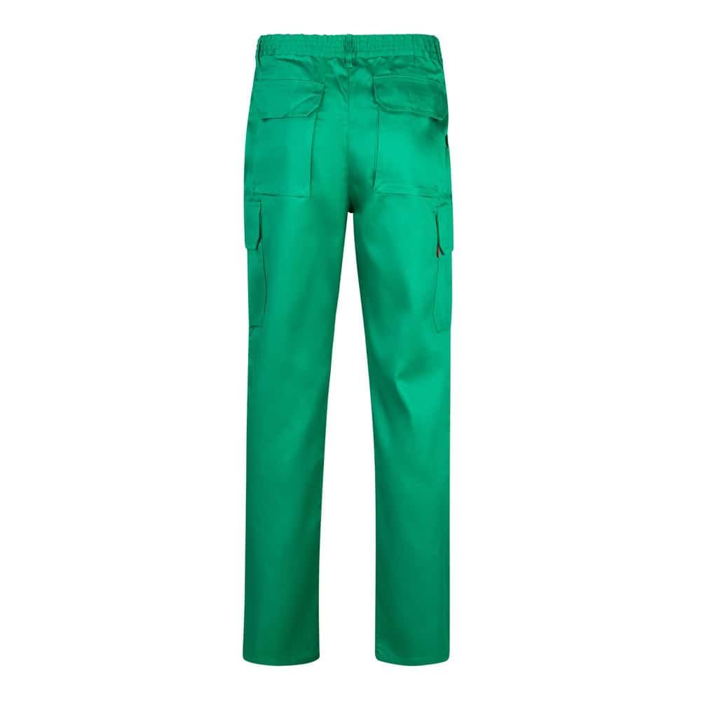 Grön twillbyxa med flera fickor i bomull och polyester, 200g/m².