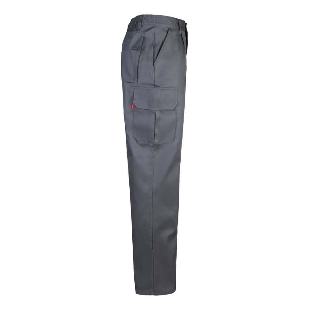 Mörkgrå arbetsbyxa med flera fickor i bomull/polyester.