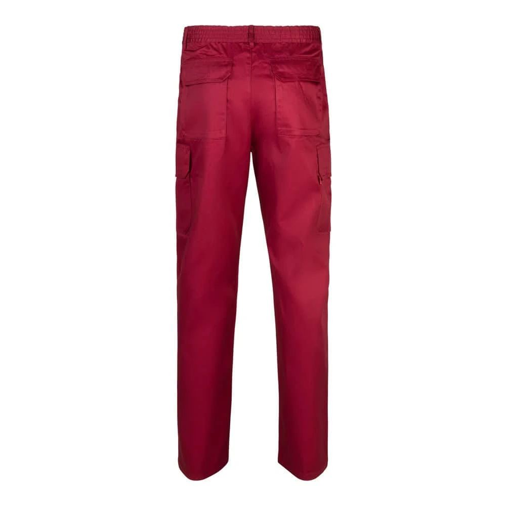Röd twillbyxa med flera fickor i bomull/polyester, arbetskläder.