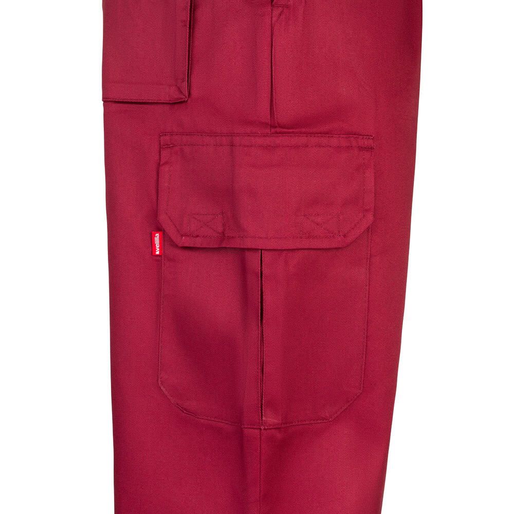 Röd arbetsbyxa VL MABON med flera fickor i bomull och polyester.