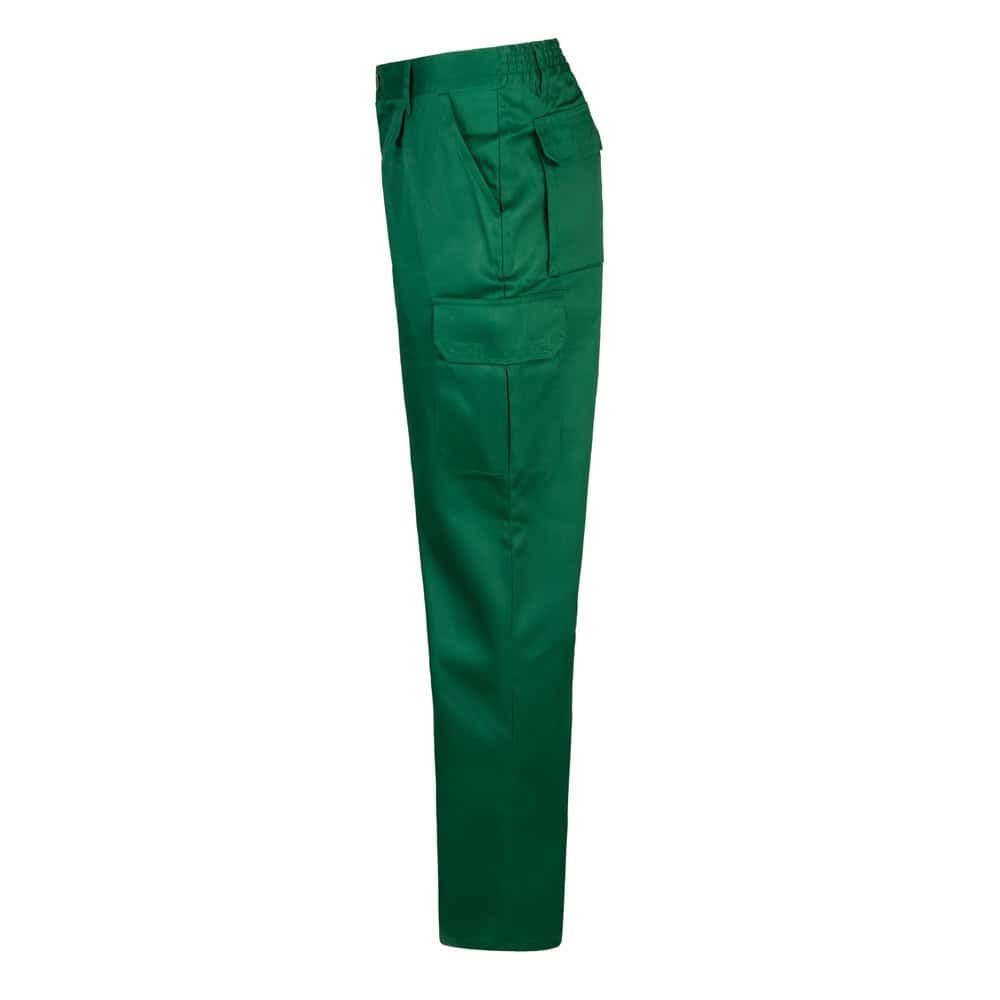 Grön twillbyxa med flera fickor i bomull och polyester, arbetskläder.