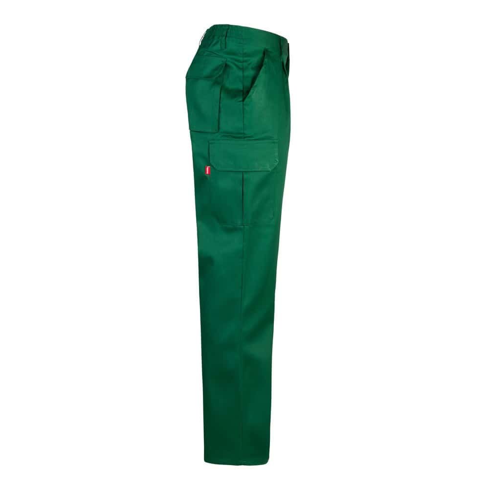 Grön twillbyxa med flera fickor i bomull/polyester, arbetskläder.