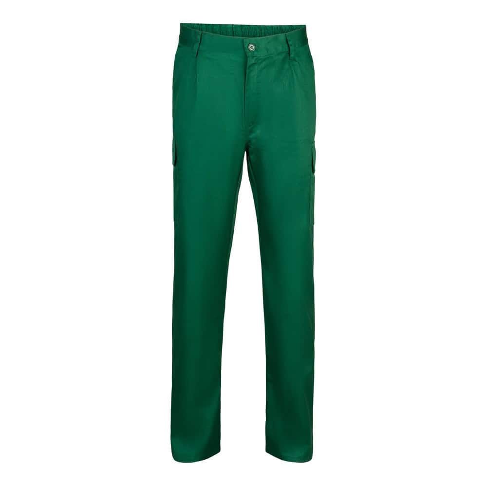 Grön twillbyxa med flera fickor i bomull och polyester, arbetskläder.