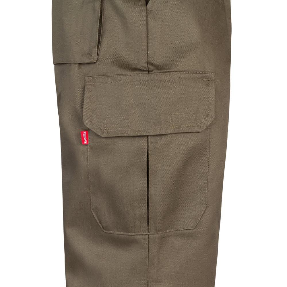 Mörkbruna arbetsbyxor VL MABON med flera fickor i bomull och polyester.
