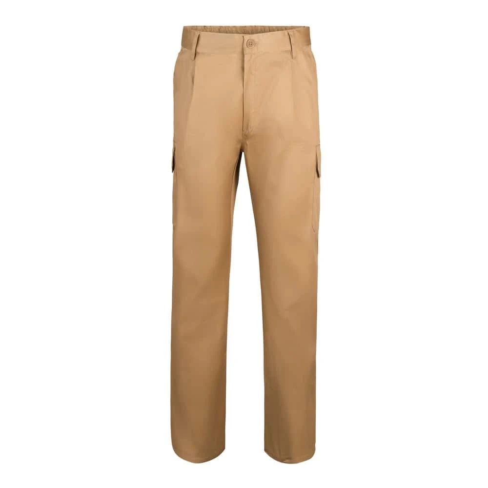 Beiga twillbyxor i bomull och polyester med flera fickor för arbetsbruk.