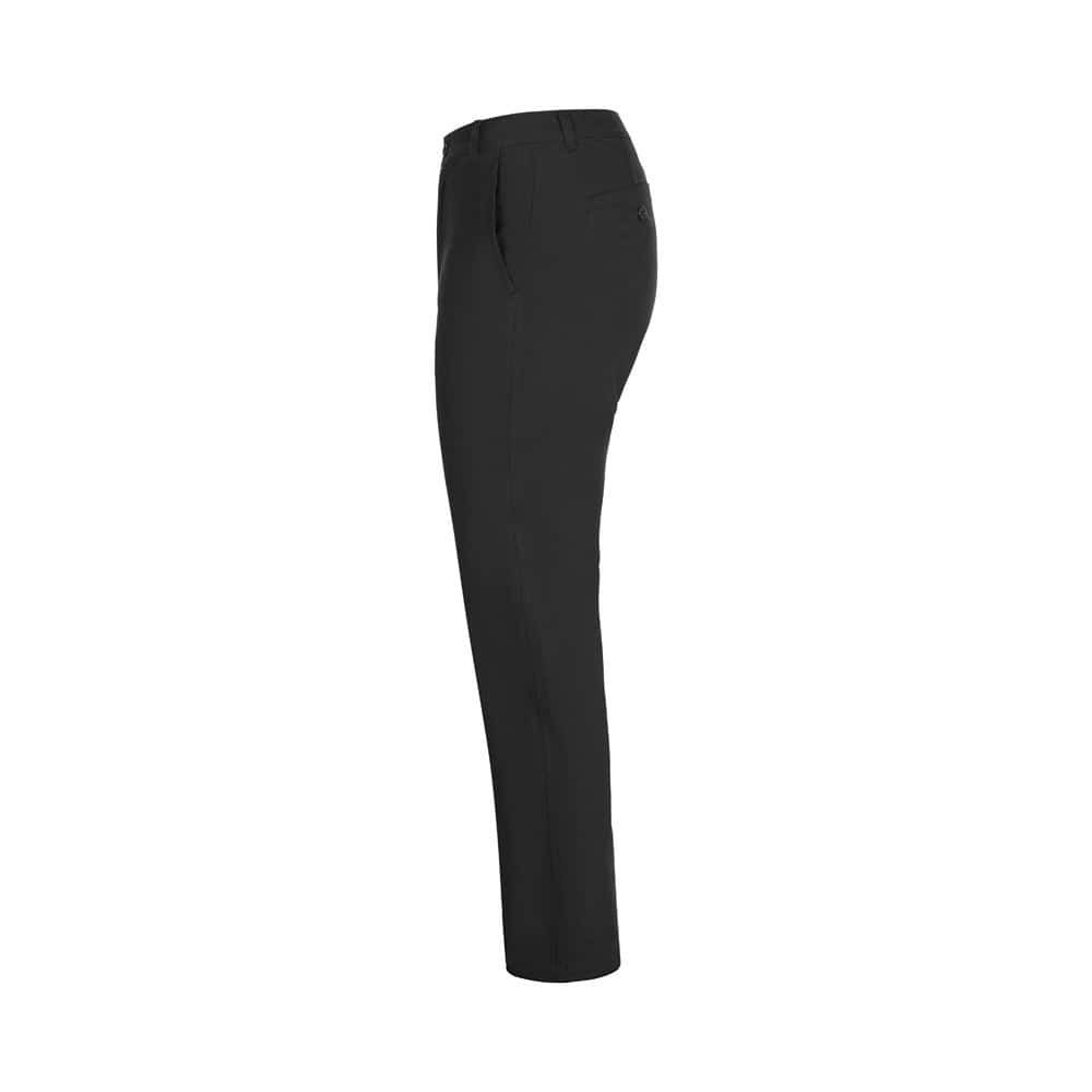 Svarta stretch chinobyxor i bomull och elastan, unisex design.