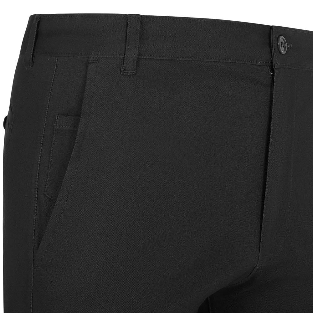 Svarta stretch chinobyxor i bomull och elastan, unisex design.