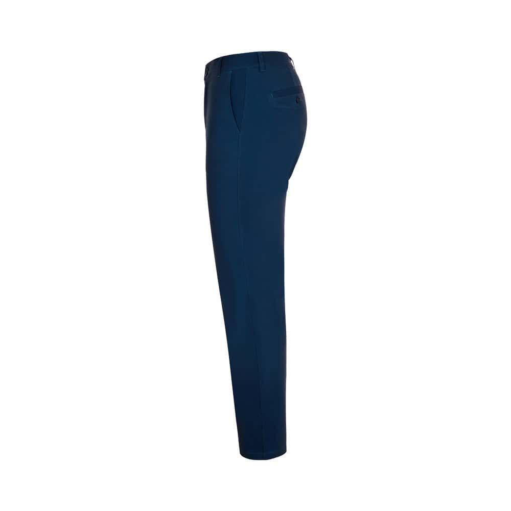 Mörkblå stretch chinobyxor i bomull och elastan, unisex design.