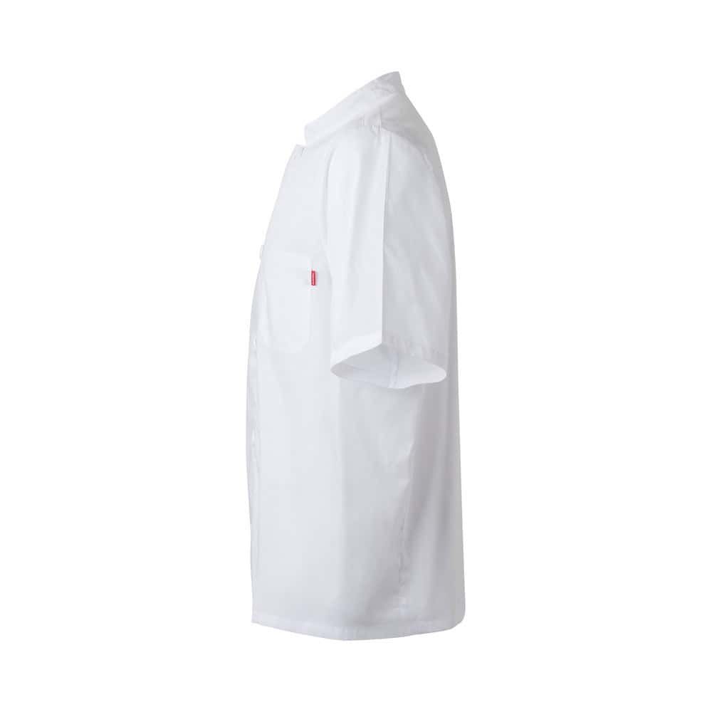 Vit kortärmad köksjacka i bomull och polyester för professionellt köksarbete.
