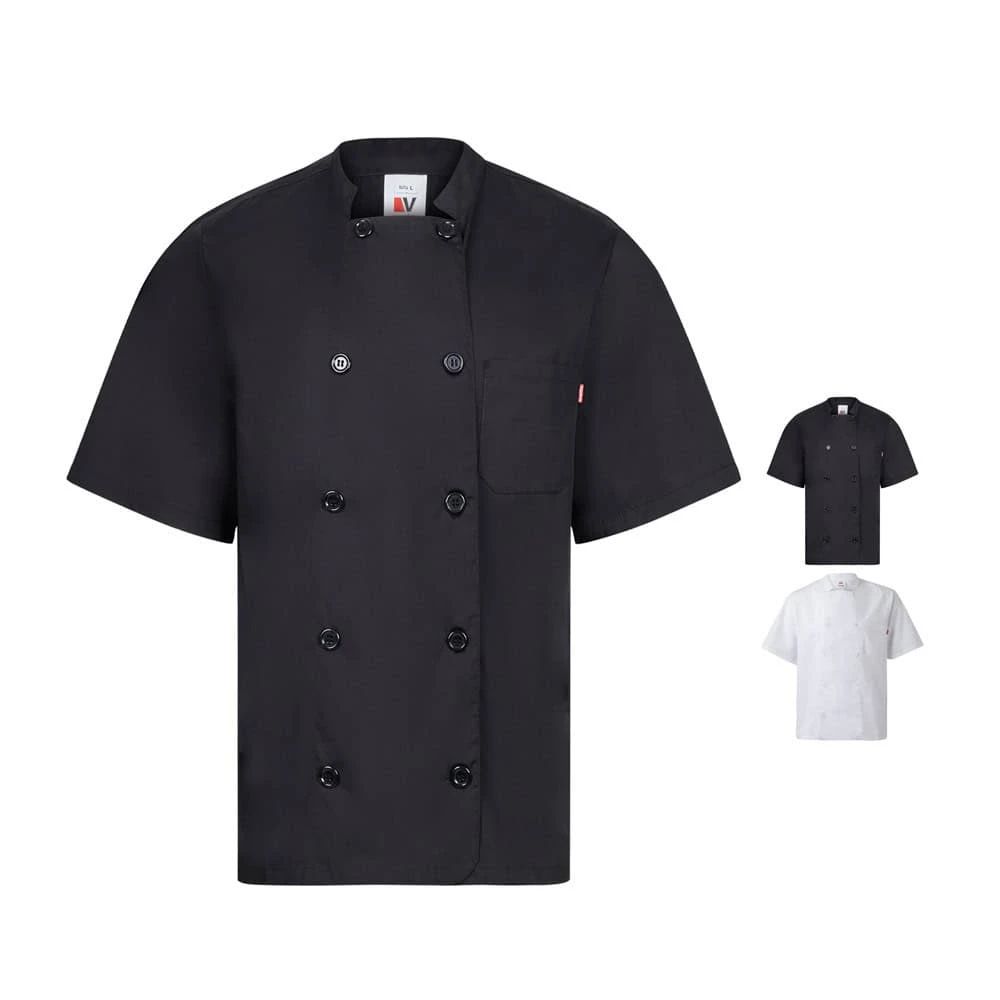 VL DURGA. Kortärmad poplin (110g/m²) köksjacka i bomull (35%) och polyester (65%) – profilreklam med tryck från ExpoTryck