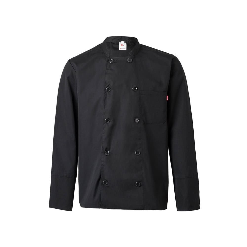 Svart långärmad köksjacka i bomull och polyester för professionellt bruk.