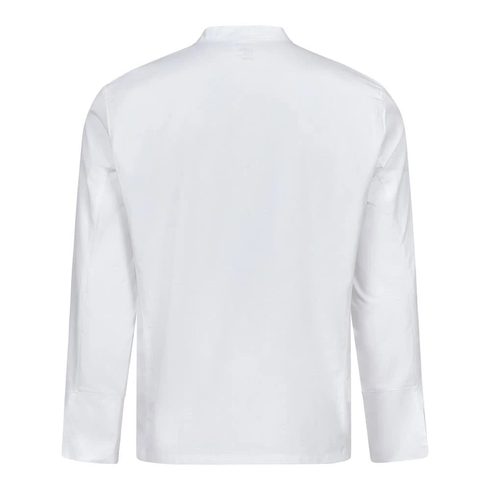 Vit långärmad köksjacka i bomull och polyester för professionellt bruk.