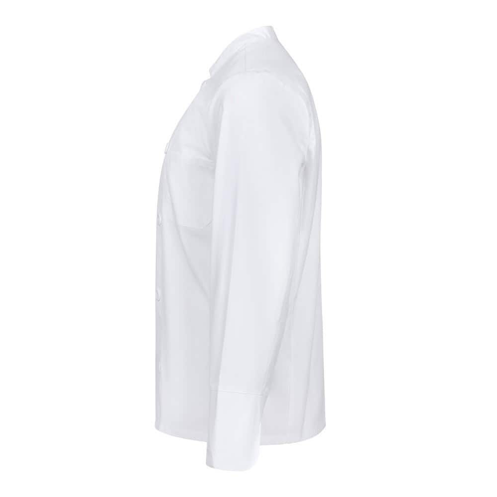 Vit långärmad köksjacka i bomull och polyester för professionellt bruk.