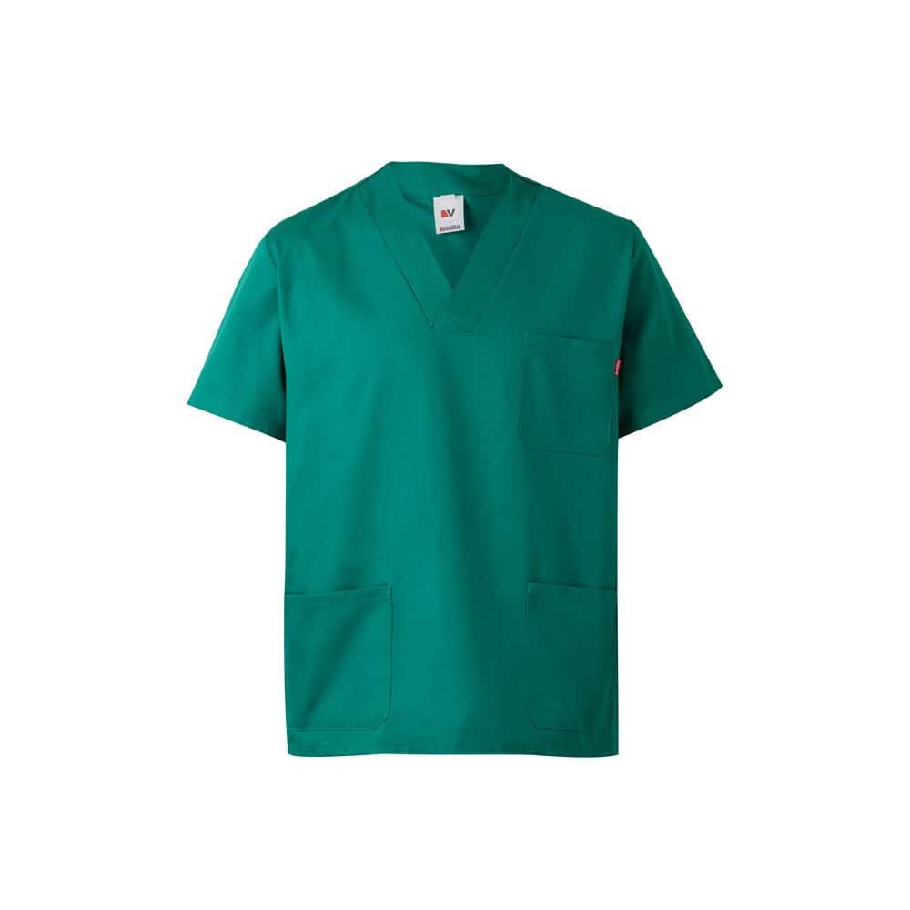 Grön Twilltunika med korta ärmar i polyester och bomull.