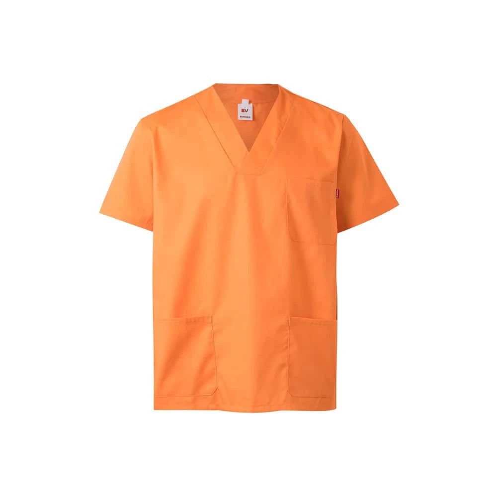 Orange twilltunika med korta ärmar i polyester och bomull, perfekt för arbetskläder.