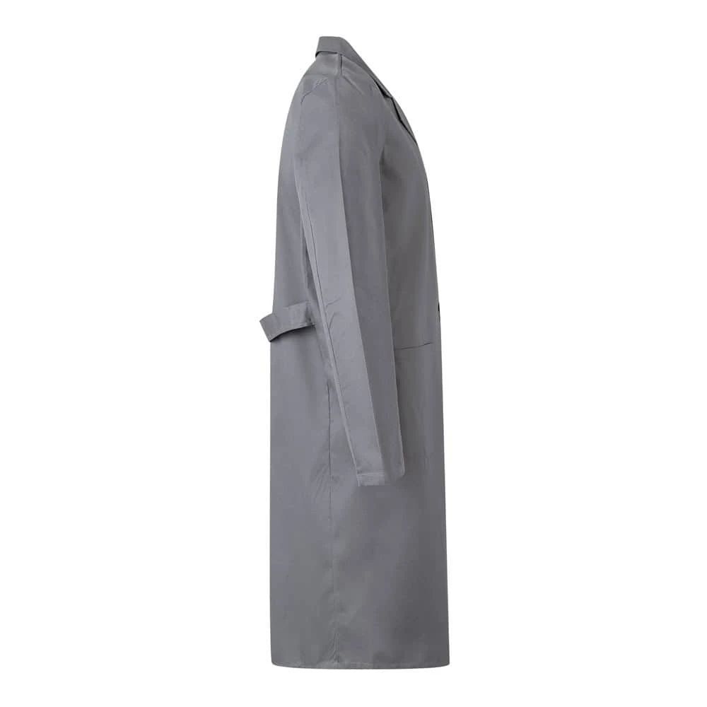 Grå twillblus i bomull och polyester, lång modell för dam.